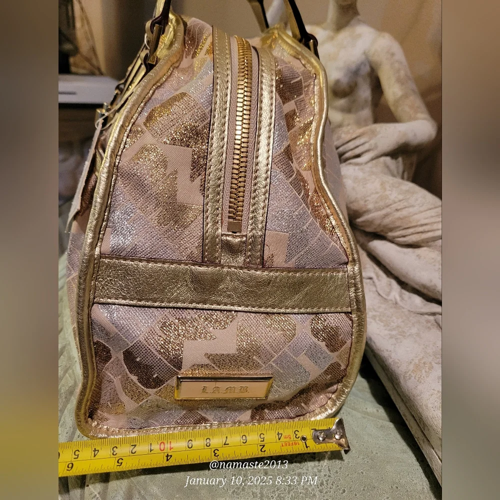 L.A.M.B. Gwen Stefani Gold Glam Jill Satchel Luxury Designer Metalic Leather 81 - Picture 9 of 15